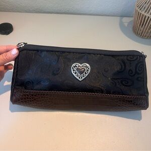 Brighton Toiletry Bag Signature Black with Embossed Brown Leather Heart Accents